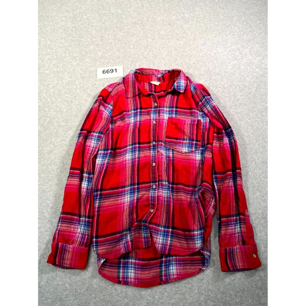 Aeropostale Flannel Shirt Womens XL Multicolor Plaid Rayon Collared Button Up
